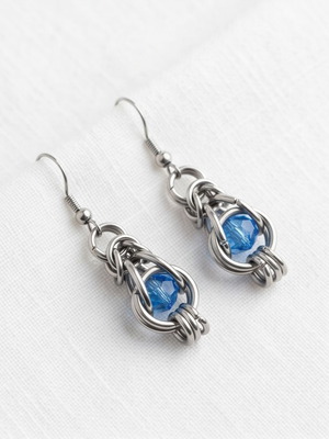 Gothic earrings with blue stone made of stainless steel, new