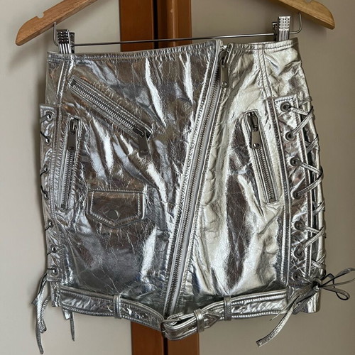 Manokhi metallic mini skirt XS real leather like new, silver
