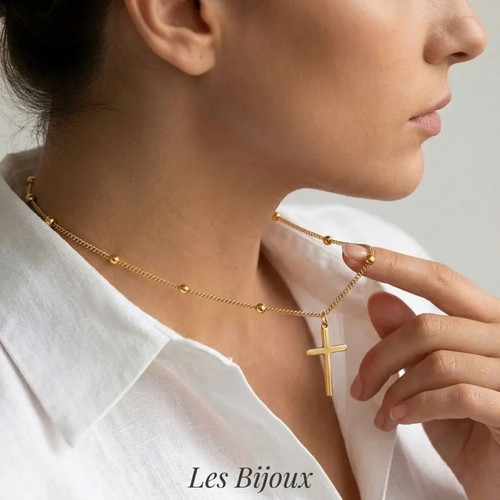 Thin Cross Necklace in Gold Stainless Steel Minimal Style new