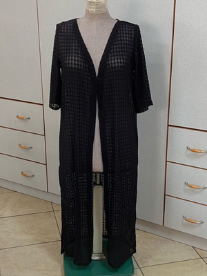 Handmade knitted kimono like new, dark blue with lace-like pattern