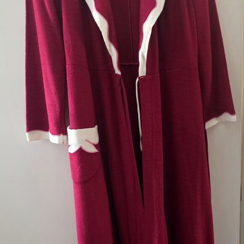 Vintage women's long dressing gown like new, burgundy with white details