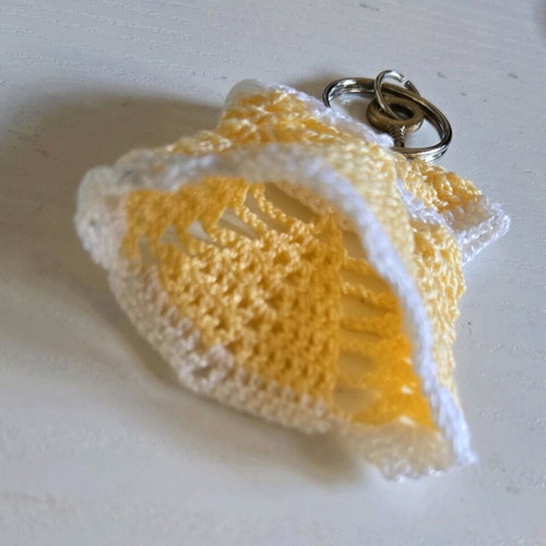 Handmade knitted keychain new, white and yellow