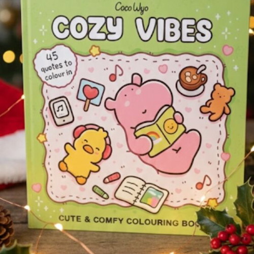 Cozy Vibes coloring book with 45 handwritten pages, new