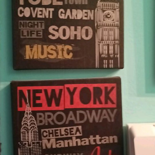 Set of small square wall art with London, New York and Paris theme new