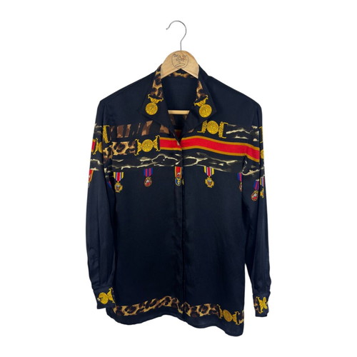 Escada silk shirt with animal print and medals like new S/M