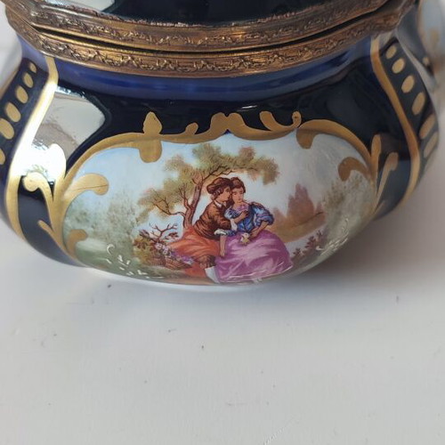 Sèvres Style Porcelain Jewelry Casket, Cobalt Blue with Gold