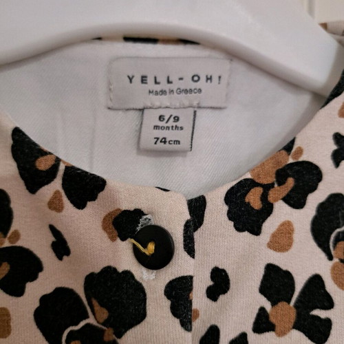 Yell-ow baby dress like new with brown-black flowers for girl up to 9 months
