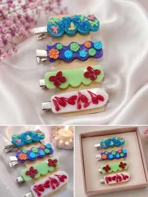 Handmade resin hair clip set of 4, colorful designs