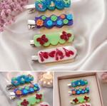 Handmade resin hair clip set of 4, colorful designs
