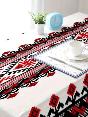 Vintage tablecloth new, ethnic floral design, 140x180 cm, red