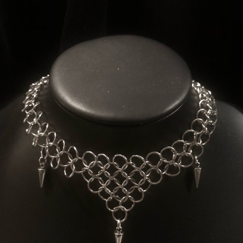 Chainmail necklace with spikes handmade, new, silver stainless steel