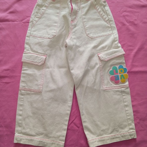 Billieblush girls' cargo pants used, beige with pink details, size 6 years