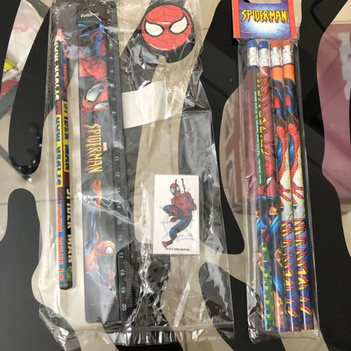 Spider-Man school set with 5 pencils, ruler, eraser, sharpener new Marvel Comics