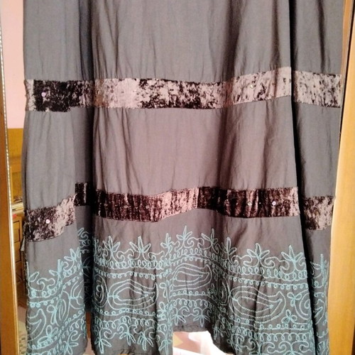Vintage Whimsigoth maxi skirt like new with velvet tiers and paisley embroidery