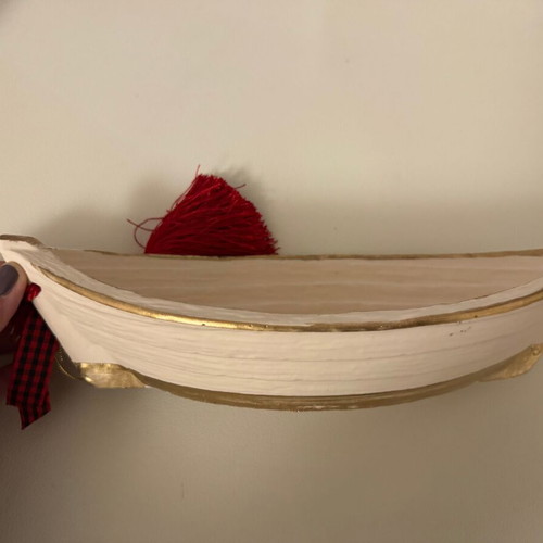 Decorative boat charm beige with gold and red tassel new 29 cm