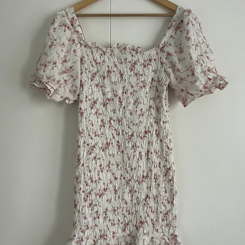 Neo Noir Floral Smocked Dress Like New, 100% Cotton, White, Size M