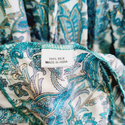 Long asymmetrical silk skirt new, turquoise and white