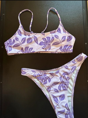 Shein leaf print bikini set new, white and purple