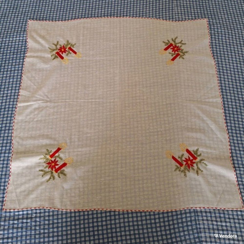 Festive tablecloth new with embroidered candle design 72x72 cm