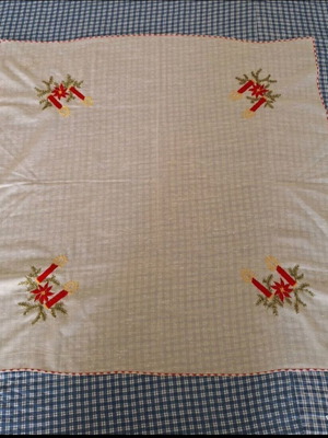 Festive tablecloth new with embroidered candle design 72x72 cm