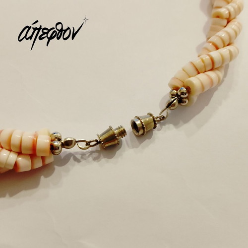 Coral three-strand necklace 46cm new, Apefthon, pink-orange