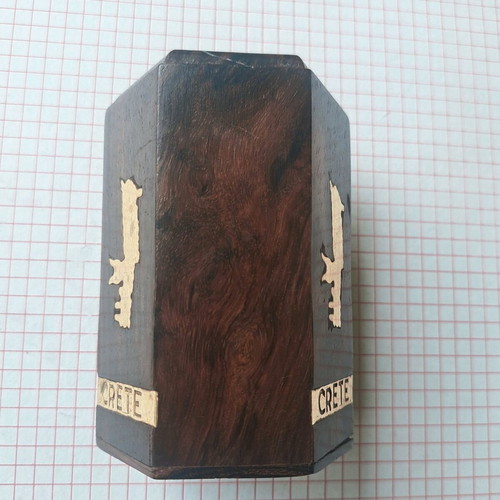 Wooden pencil holder used with map of Crete