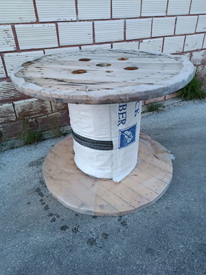 Wooden cable spool used, ideal for table construction