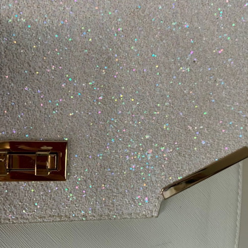 White glitter envelope bag new with gold metallic details
