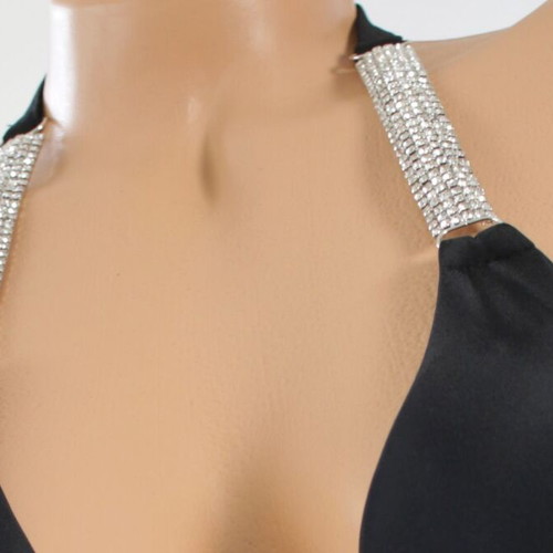 Black bikini swimsuit new with triangle bra and decorative jewelry