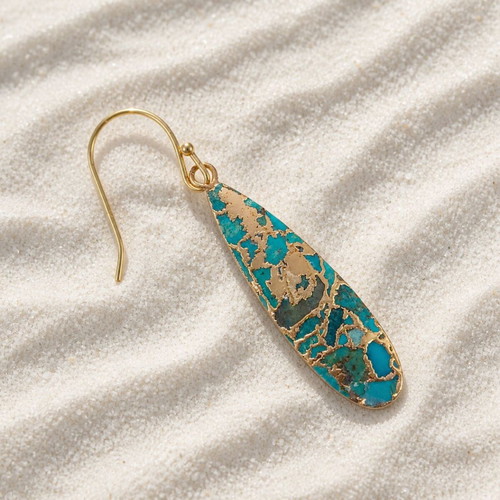 Handmade earrings from gold-plated brass with turquoise new