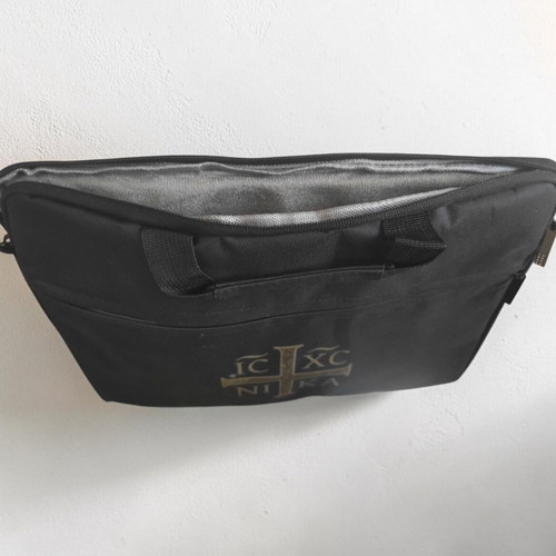 Laptop bag with Ιησούς Χριστός Νικά inscription, new, black