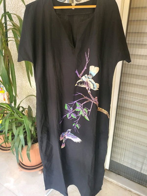 Maxi cotton dress XL black new with bird print