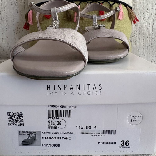 Hispanitas sandals new, grey silver leather, low heel 4cm