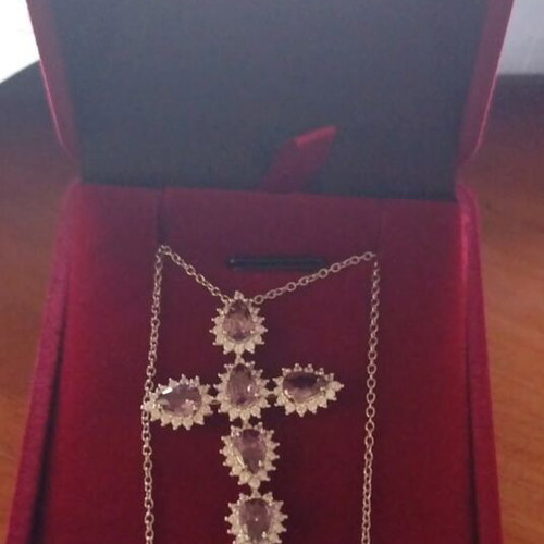 Silver cross pendant 925 with certificate, purple