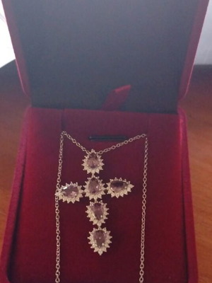 Silver cross pendant 925 with certificate, purple