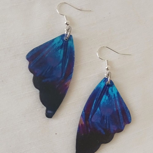 Butterfly wing earrings new, blue plexiglass