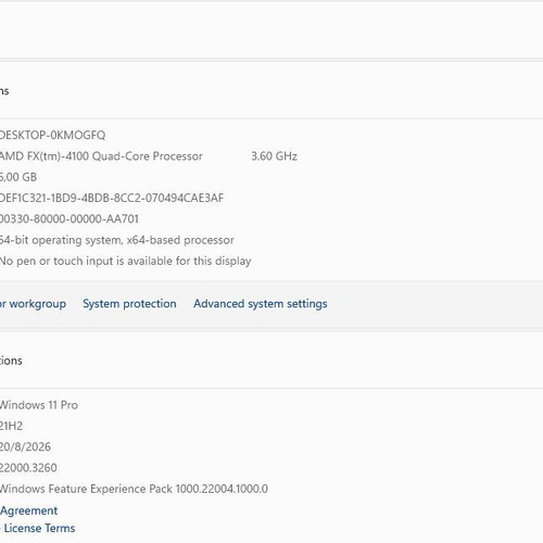 Desktop computer with peripherals, AMD FX-4100 CPU, 6GB RAM, NVIDIA GT 210