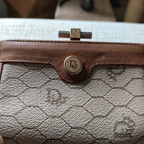 Christian Dior vintage beige honeycomb coin case wallet like new