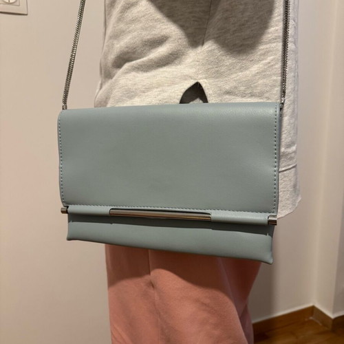 Topshop women's handbag new, blue with detachable silver strap 27x16
