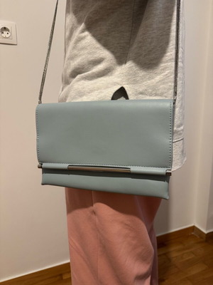 Topshop women's handbag new, blue with detachable silver strap 27x16
