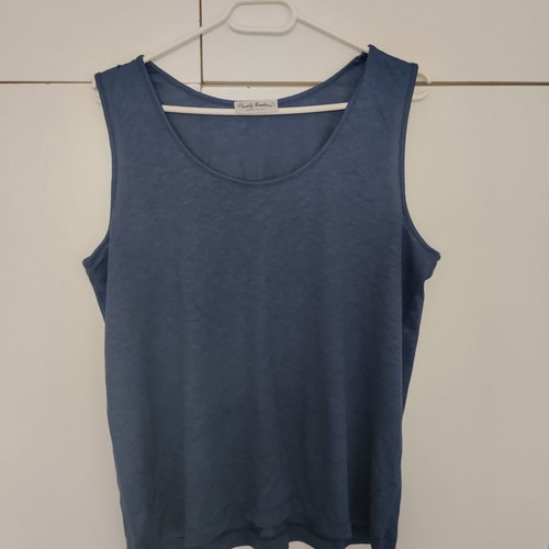 Paolo Todesco vintage sleeveless blouse blue linen new Medium Large