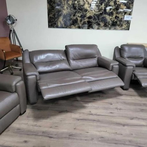 Italian brown leather sofa set Avola with three seats and two armchairs new
