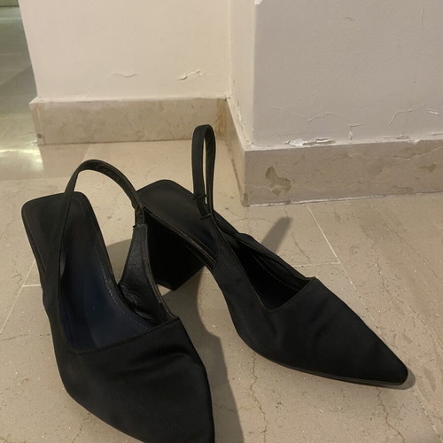 Black Slingback Pointed Heels used, mid-height block heel