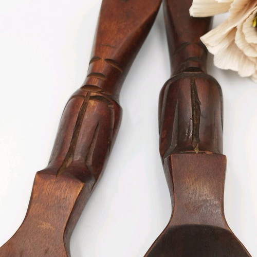 Mahogany utensil set used, handmade, tiki style