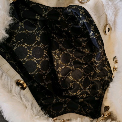 BSB fur shoulder bag new, beige with gold chain and detachable wallet