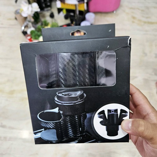 Double car cup holder new, durable plastic with carbon fiber look
