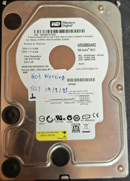 Σκληρός Δίσκος Western Digital WD5000ASKS HDD SATA 500GB !!!!ΔΕΝ ΛΕΙΤΟΥΡΓΕΙ!!!