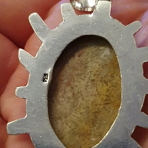 Fossil Coral Pendant with Sun-Shaped Metal Frame, New