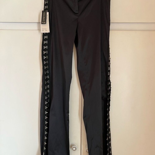 New shiny black pants with a design on the side