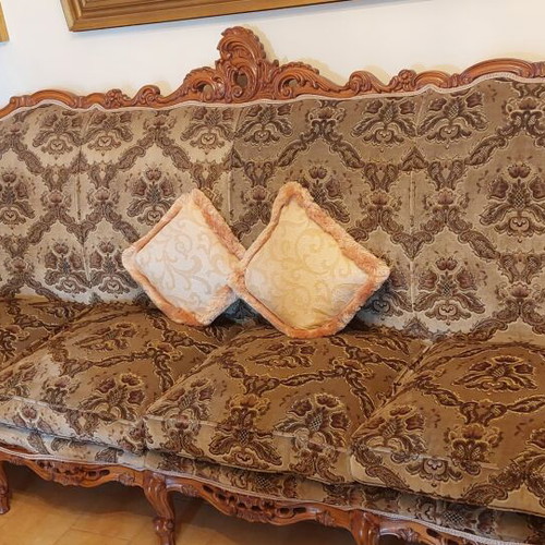 Ludovico living room set like new, sofa, 2 armchairs, 2 chairs, coffee table, 2 side tables, olive fabric